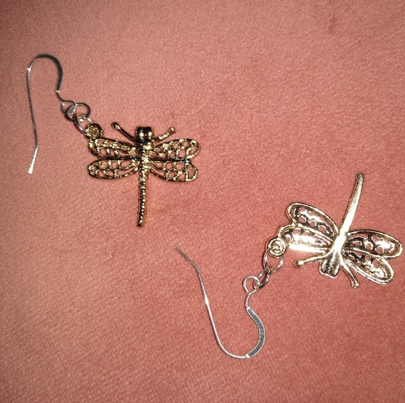 Solid 925 KATTA REAL Sterling Silver Ear Wire Dragonflies Dragonfly Earrings New - Picture 3 of 6